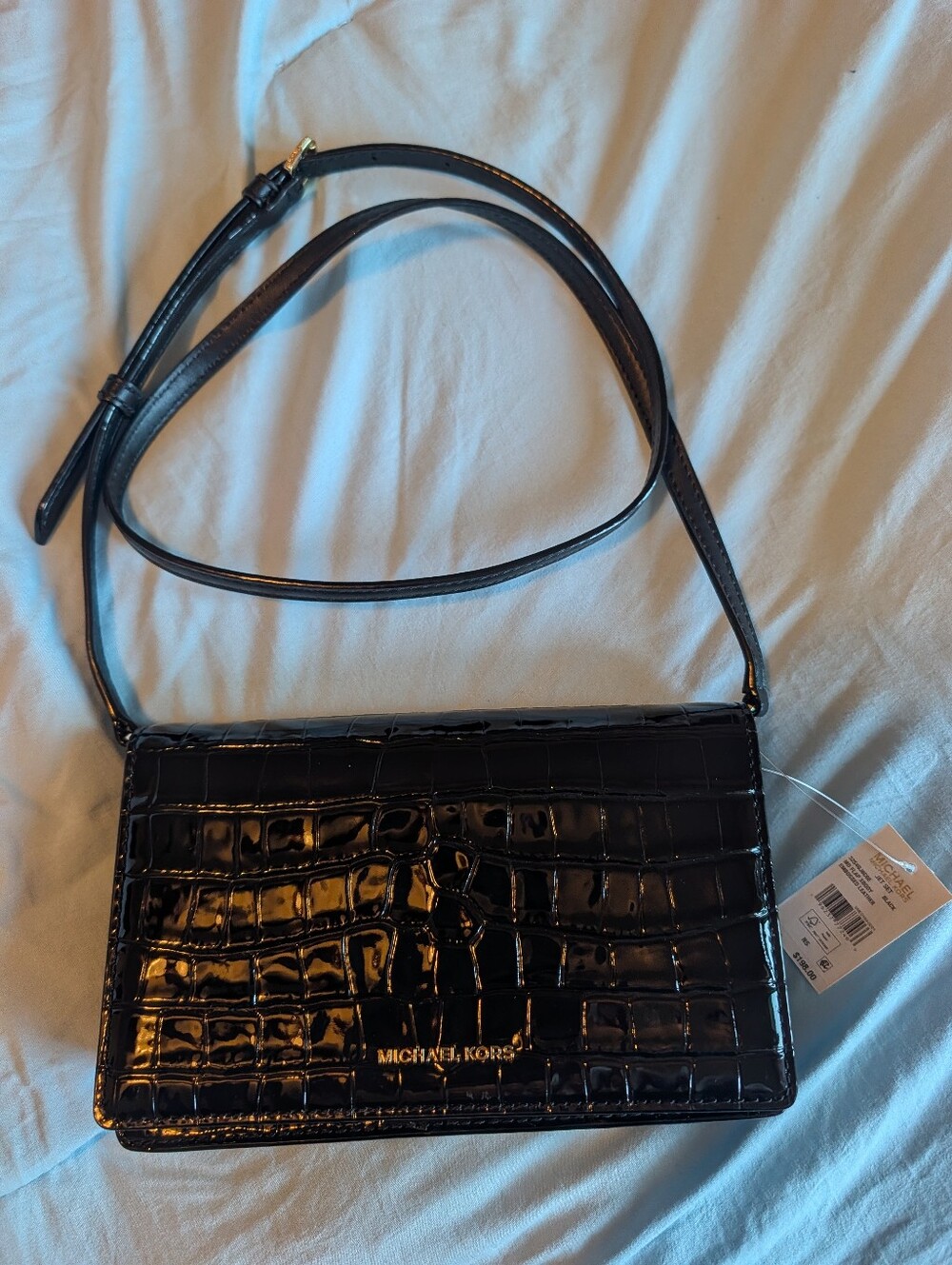 Michael Kors Black Croc-Embossed Leather Crossbody Bag